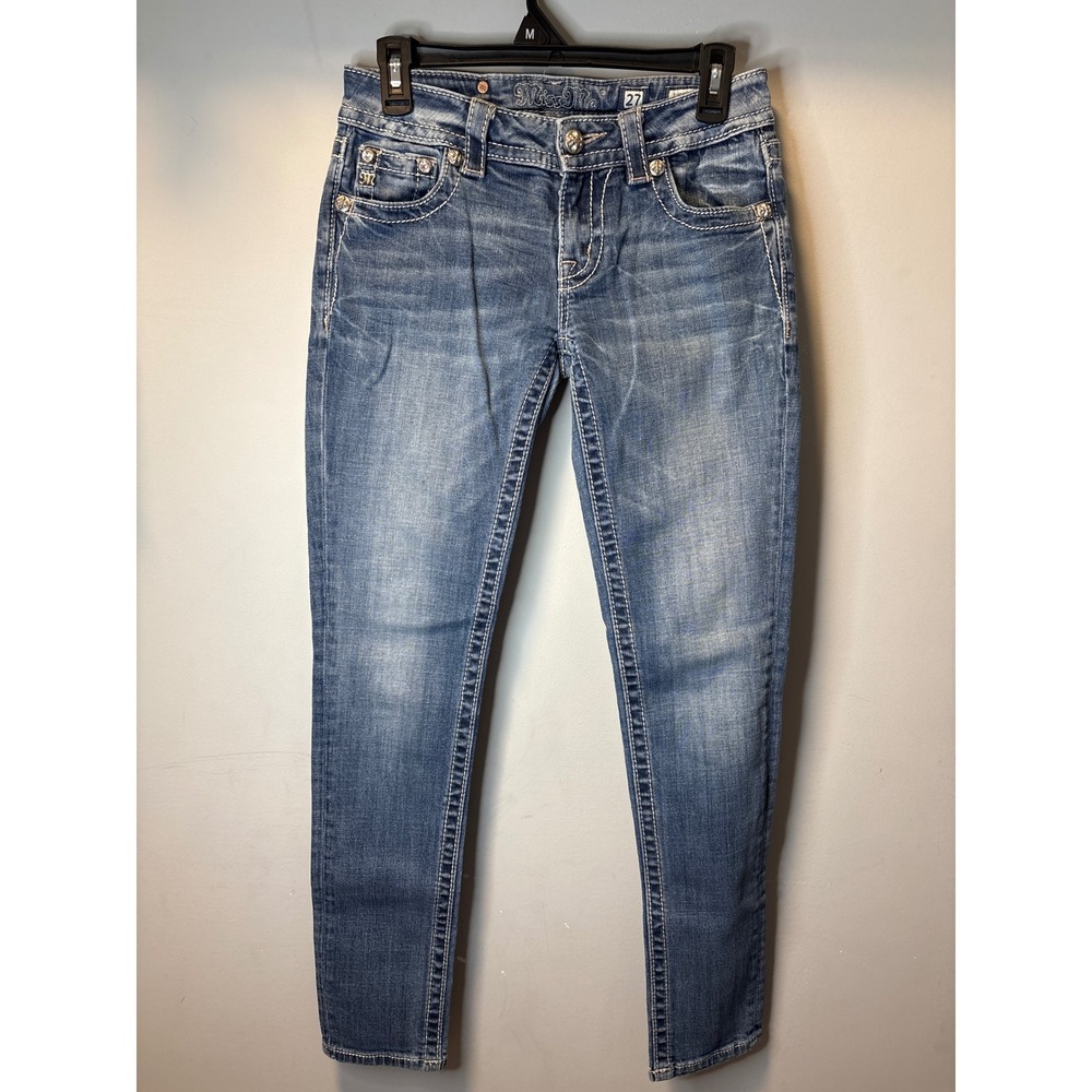 Miss Me Signature Skinny Jeans Low Rise Cross Embroidered Rhinestone JP70495